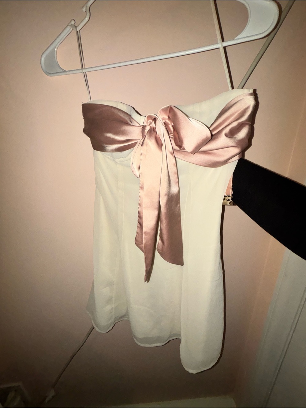 Strapless Bow-Front Mini Dress in Ivory and Blush